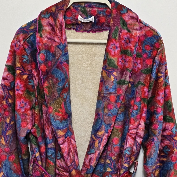 Natural Life Women’s Cozy Blanket Robe XS Belted Super Soft Fleece Floral Dress - Picture 4 of 16